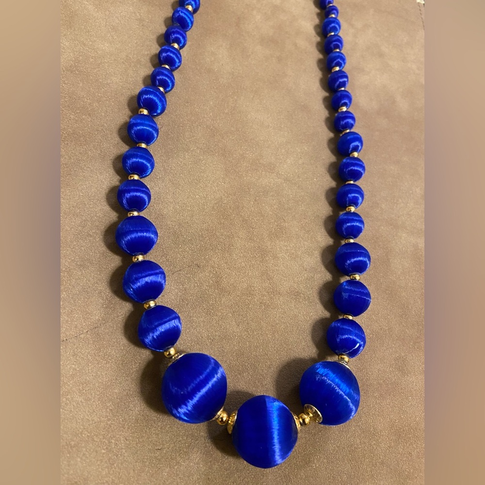Elegant Blue and Gold Beaded Necklace
